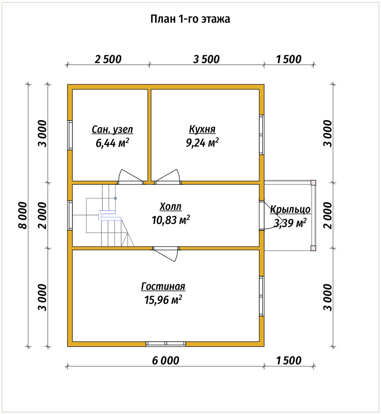 Полутораэтажный дом из бруса ДБ №108 - планировка 1