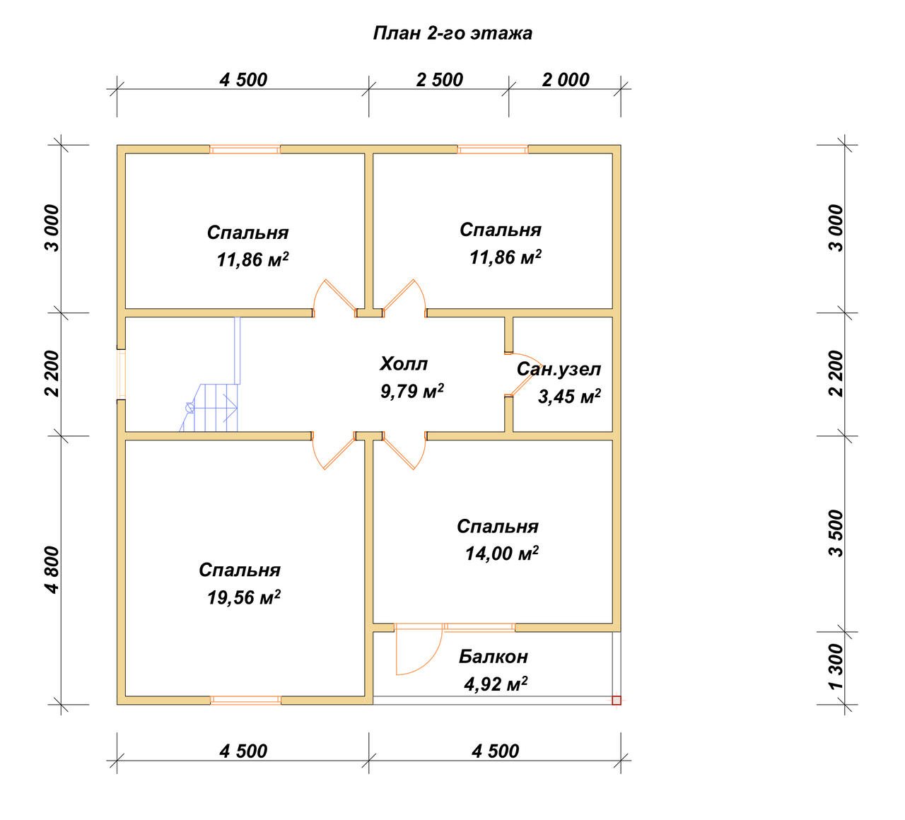 Полутораэтажный дом из бруса ДБ №133 - планировка 2