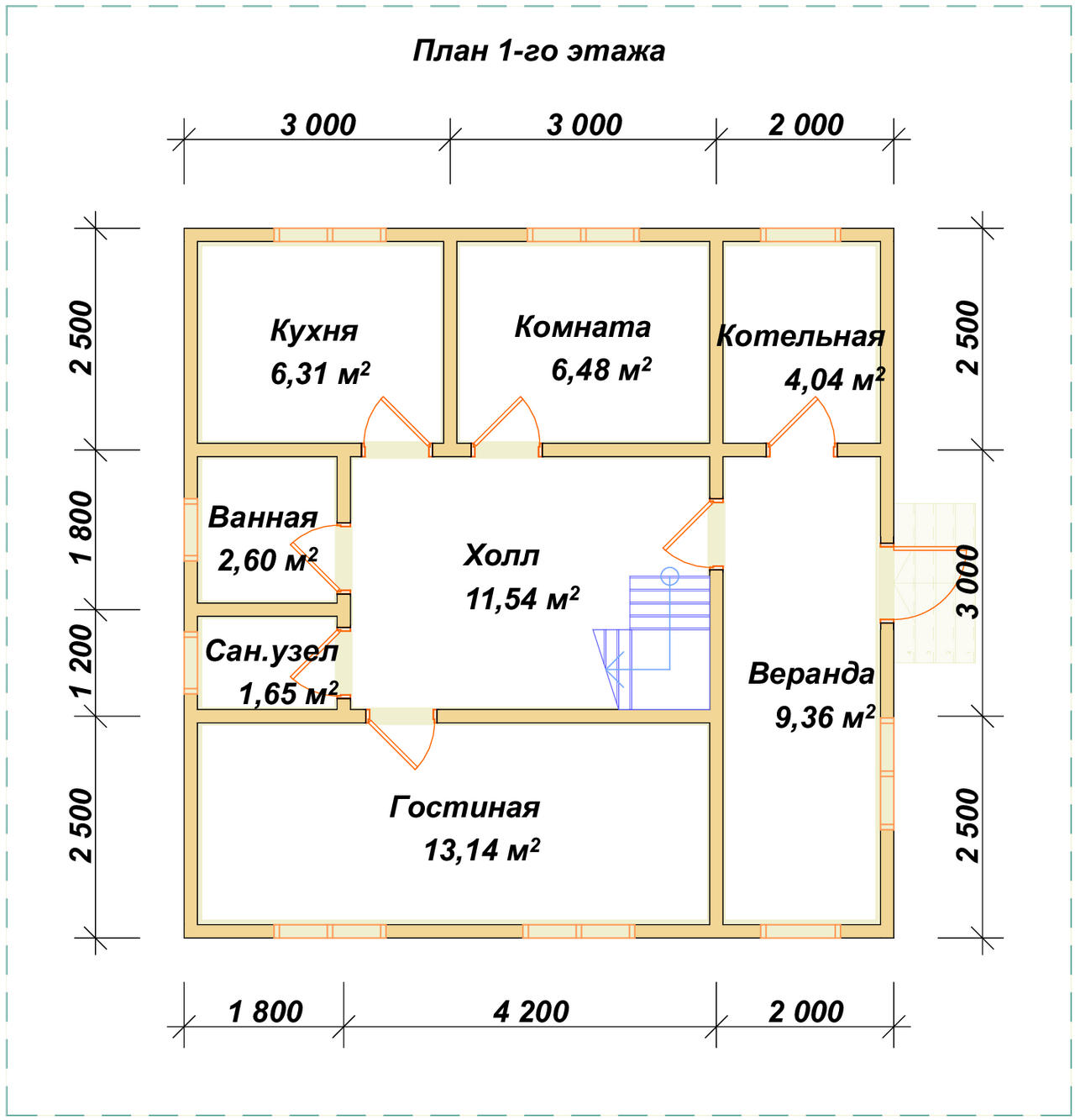 Дом из бруса с мансардой ДБ №56 - планировка 1