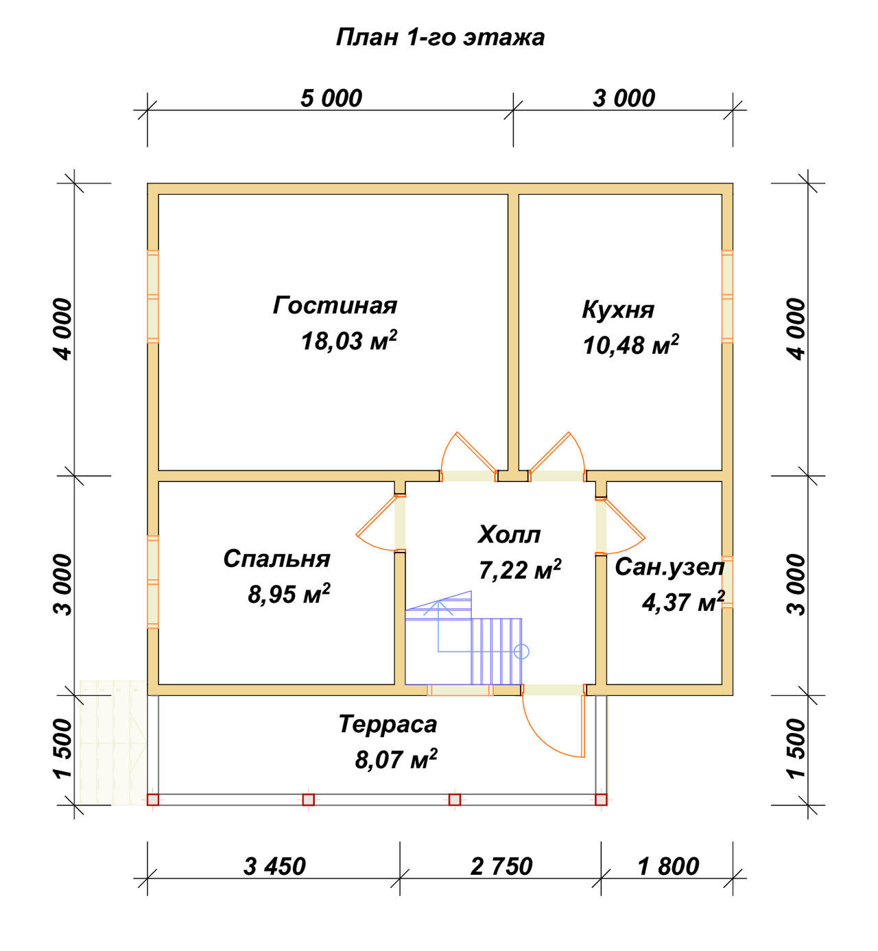 Дом из бруса с мансардой ДБ №90 - планировка 1