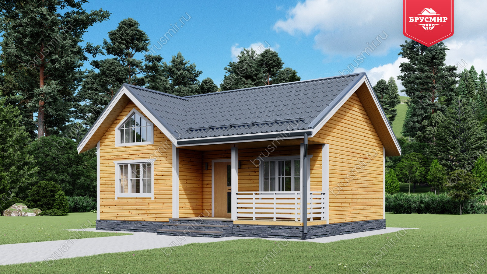 Проект дома из бруса ДБ №177, 48.4м², 1 эт., 3 комн.