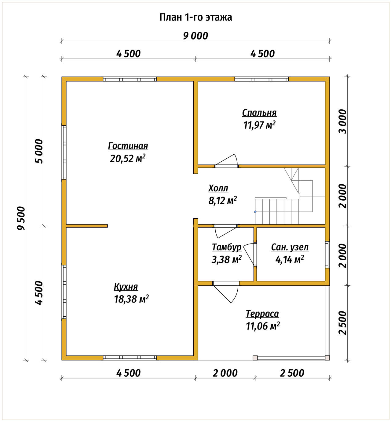 Проект дома из бруса ДБ №189, 128.7м², 2 эт., 5 комн. - планировка 1