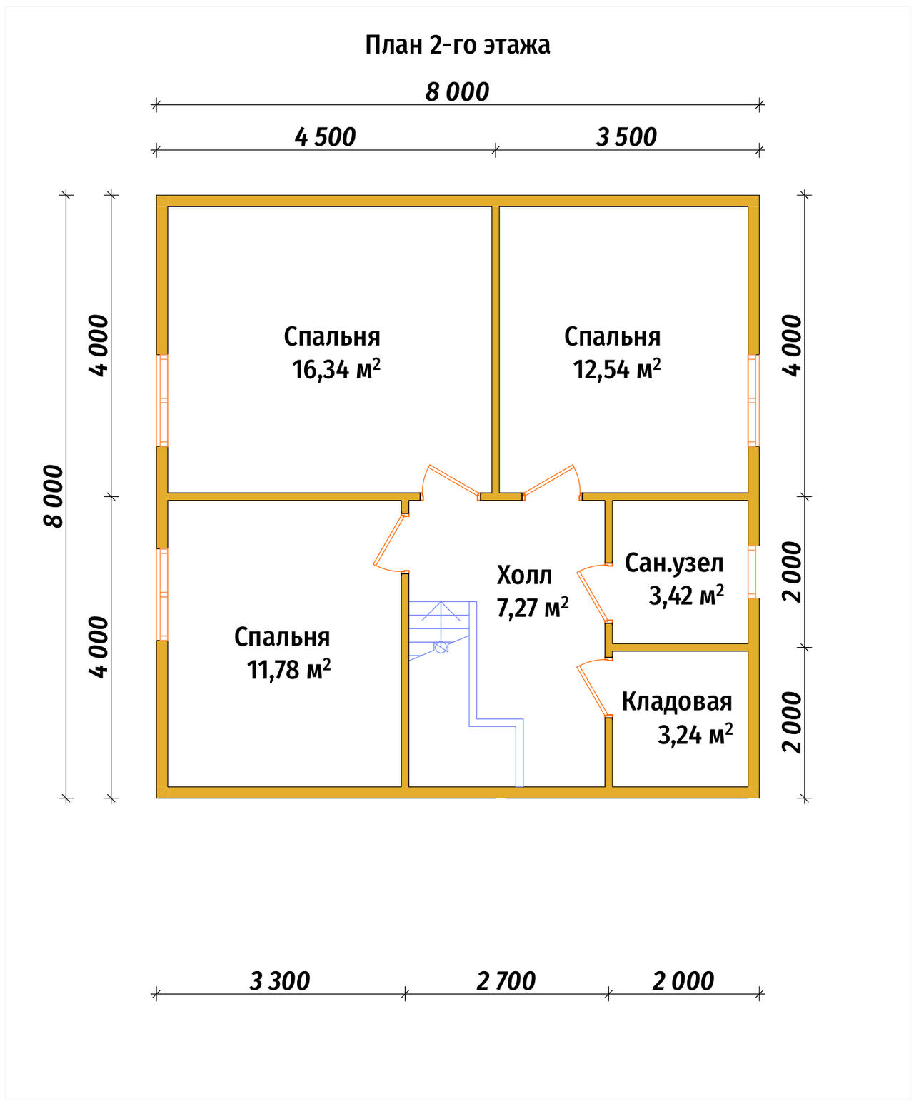 Полутораэтажный дом из бруса ДБ №8 - планировка 2