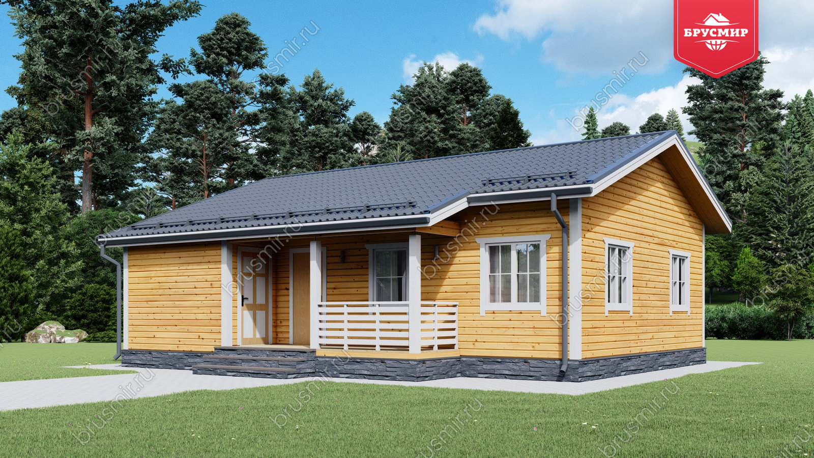 Проект дома из бруса ДБ №182, 74.8м², 1 эт., 4 комн.