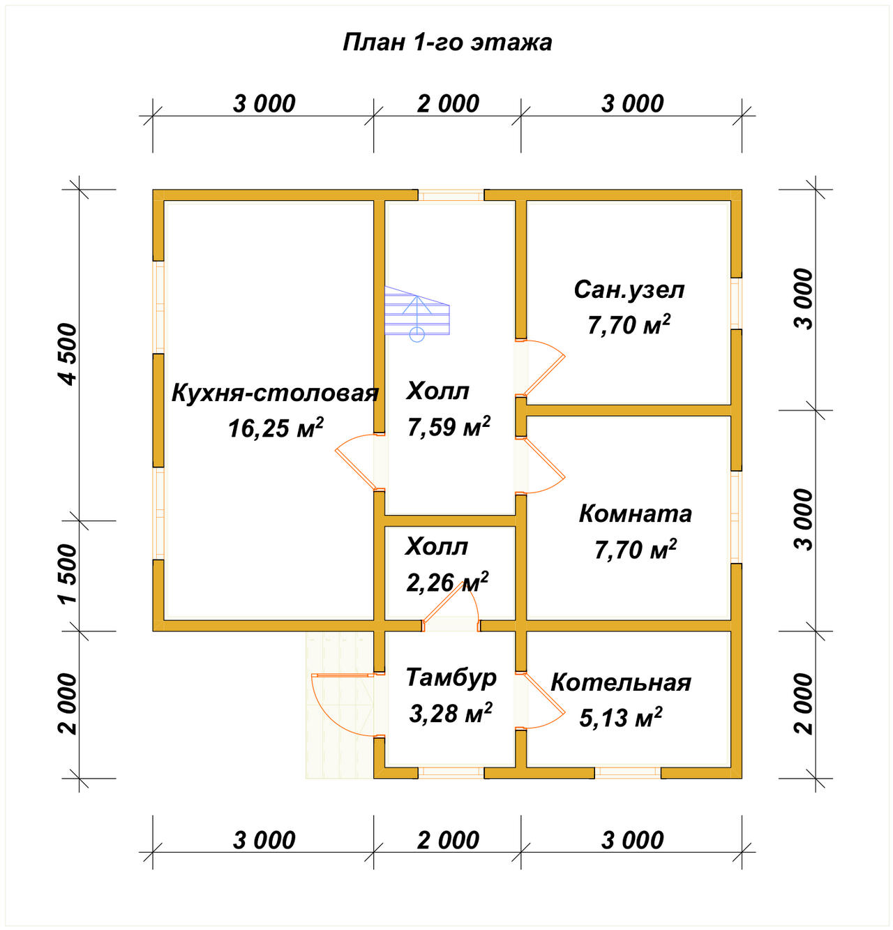 Полутораэтажный дом из бруса ДБ №70 - планировка 1