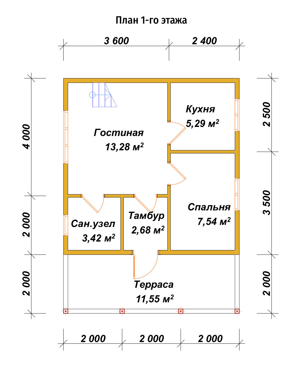 Дом из бруса с мансардой ДБ №76 - планировка 1