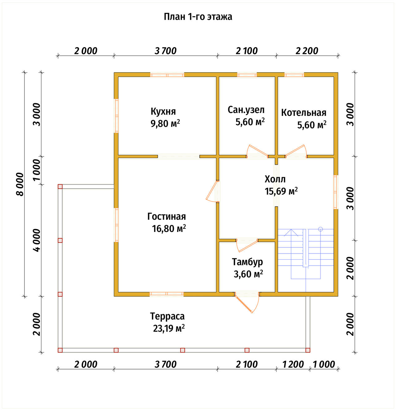 Полутораэтажный дом из бруса ДБ №30 - планировка 1