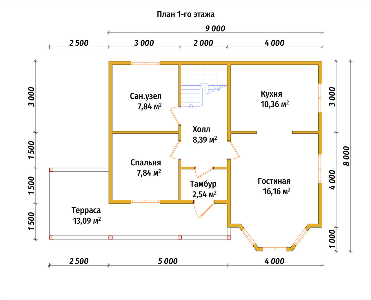 Двухэтажный дом из бруса ДБ №63 - планировка 1