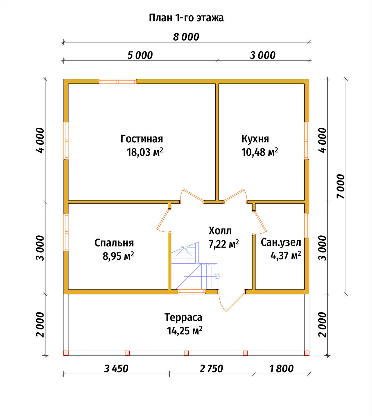Дом из бруса с мансардой ДБ №23 - планировка 1