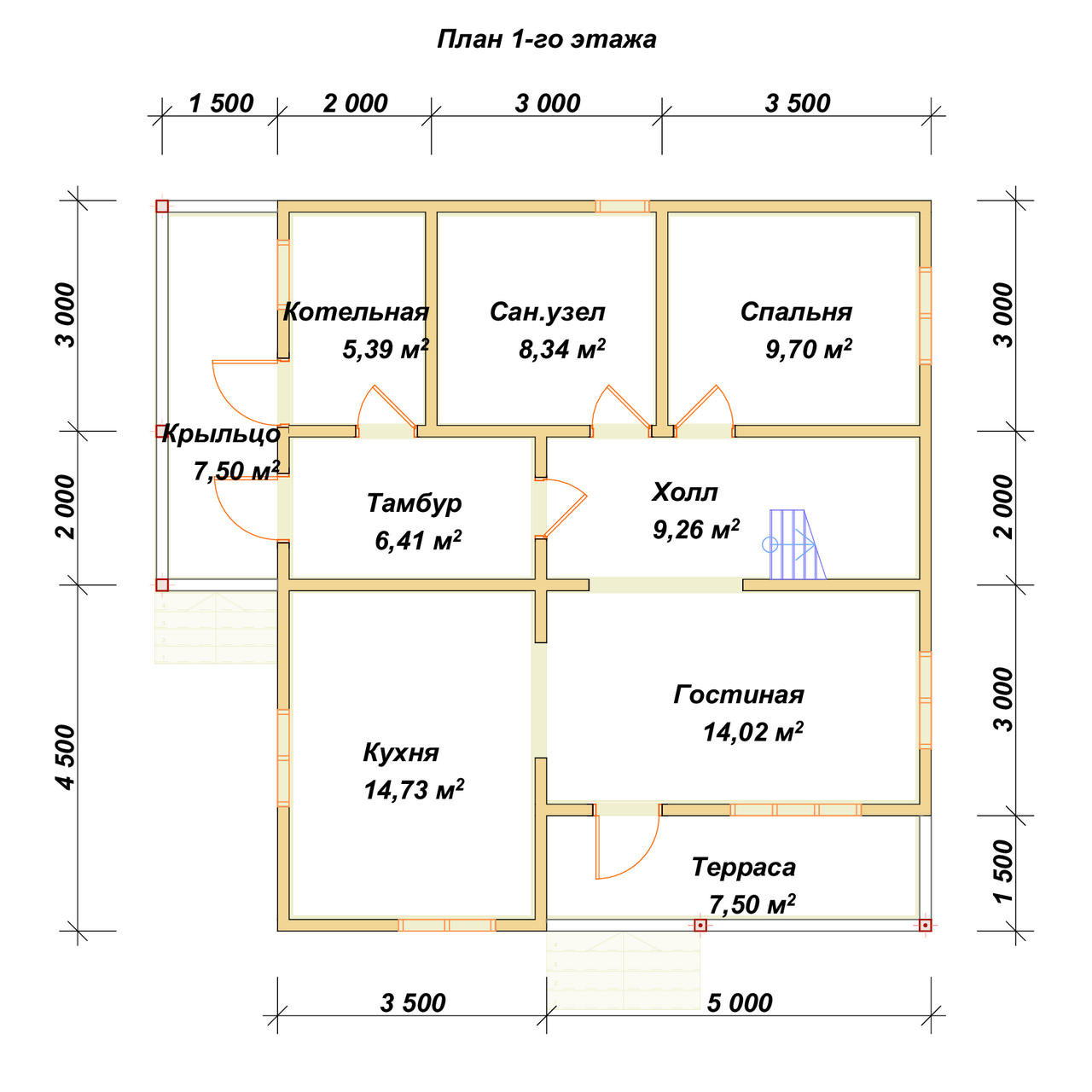 Полутораэтажный дом из бруса ДБ №105 - планировка 1
