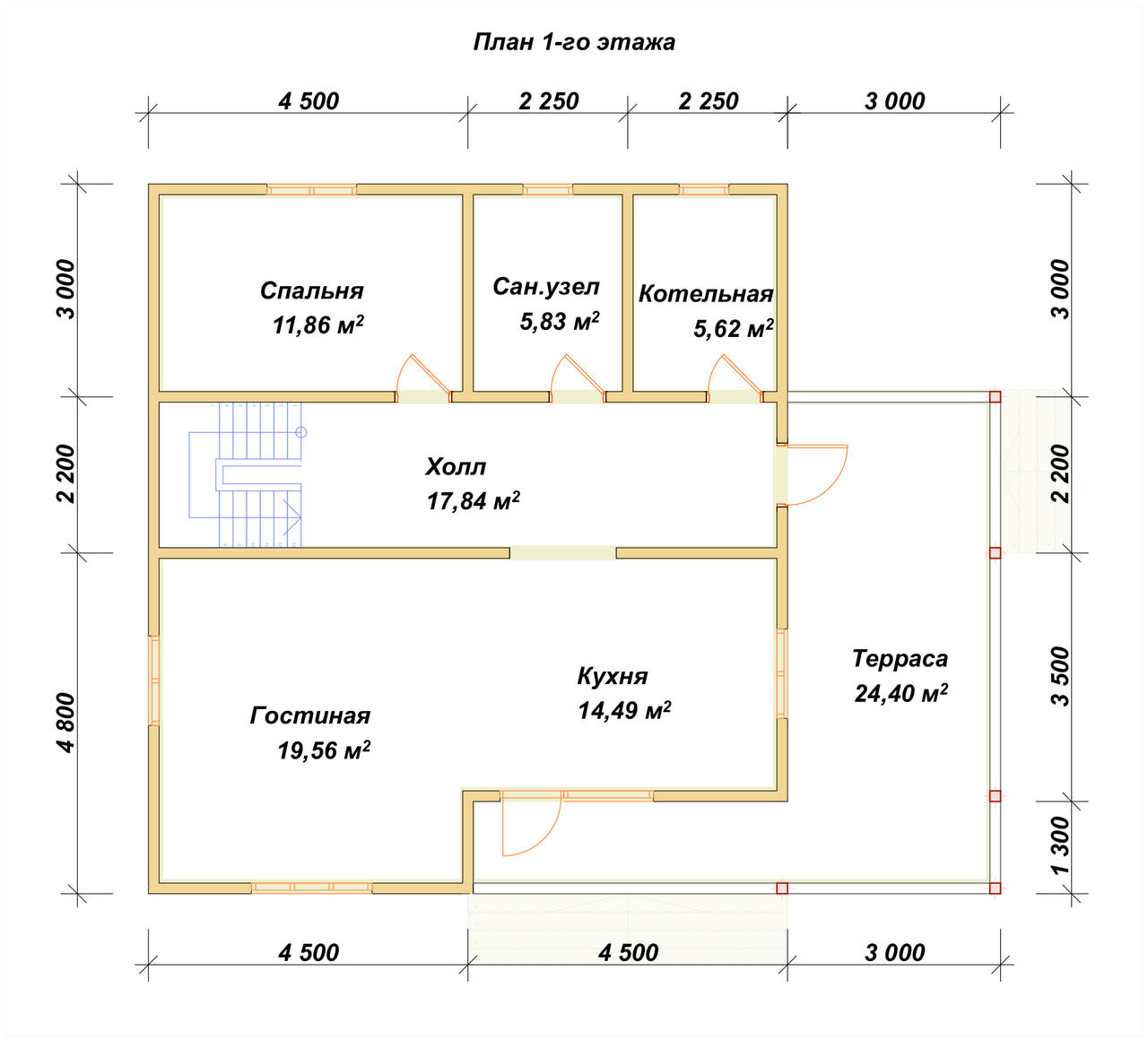 Полутораэтажный дом из бруса ДБ №133 - планировка 1