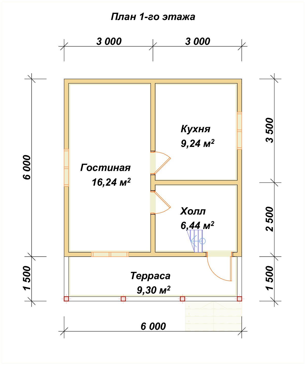 Дом из бруса с мансардой ДБ №27 - планировка 1