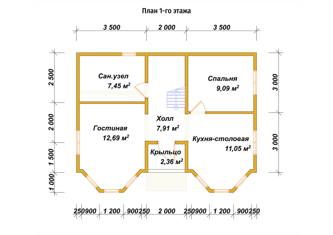 Двухэтажный дом из бруса ДБ №46 - планировка 1
