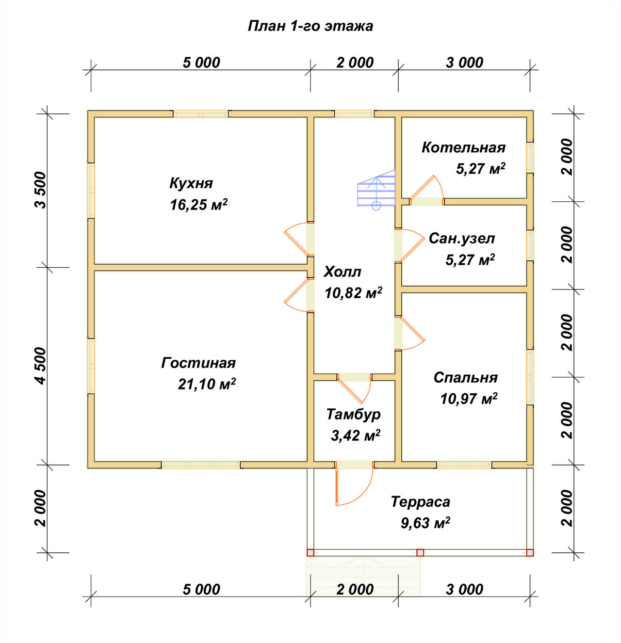 Полутораэтажный дом из бруса ДБ №143 - планировка 1