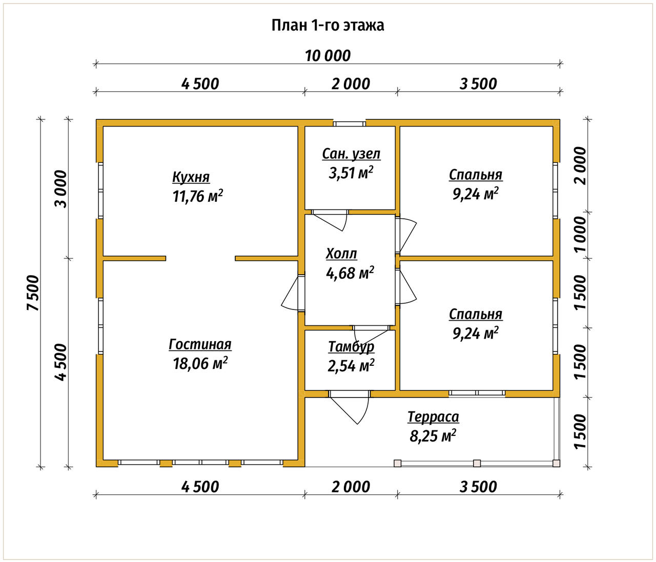 Одноэтажный дом из бруса ДБ №149 - планировка 1