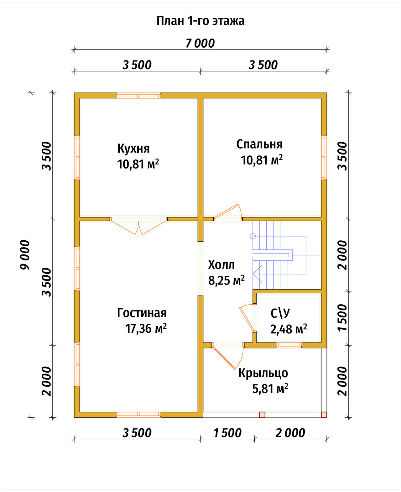Полутораэтажный дом из бруса ДБ №7 - планировка 1