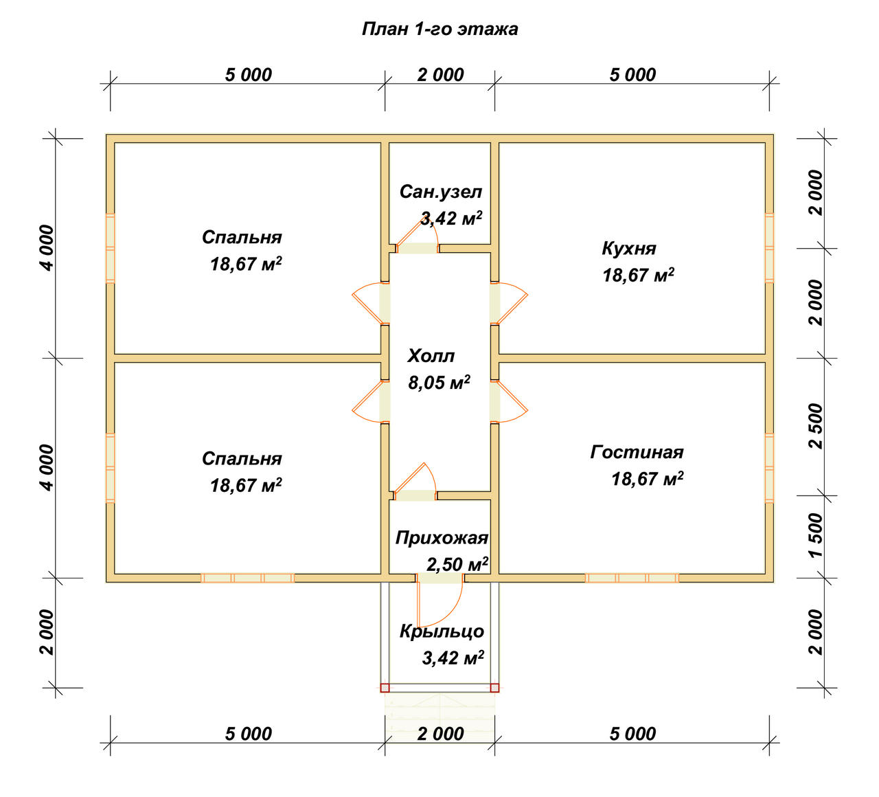 Одноэтажный дом из бруса ДБ №142 - планировка 1