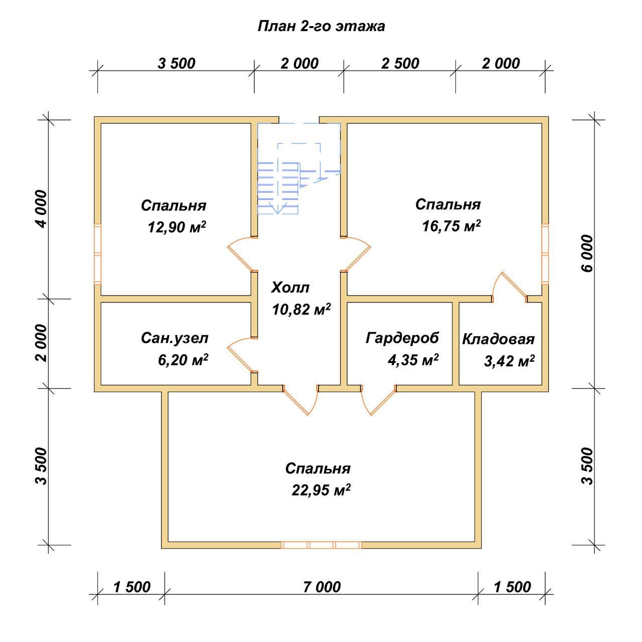 Полутораэтажный дом из бруса ДБ №12 - планировка 2