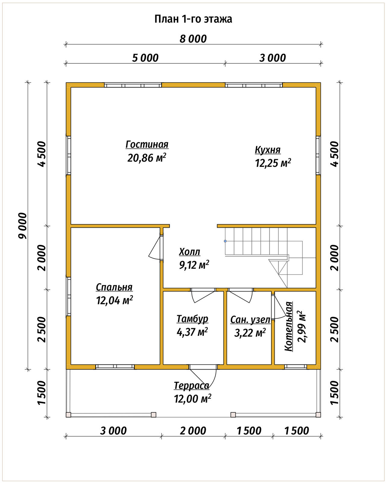 Проект дома из бруса ДБ №178, 121.2м², 2 эт., 5 комн. - планировка 1