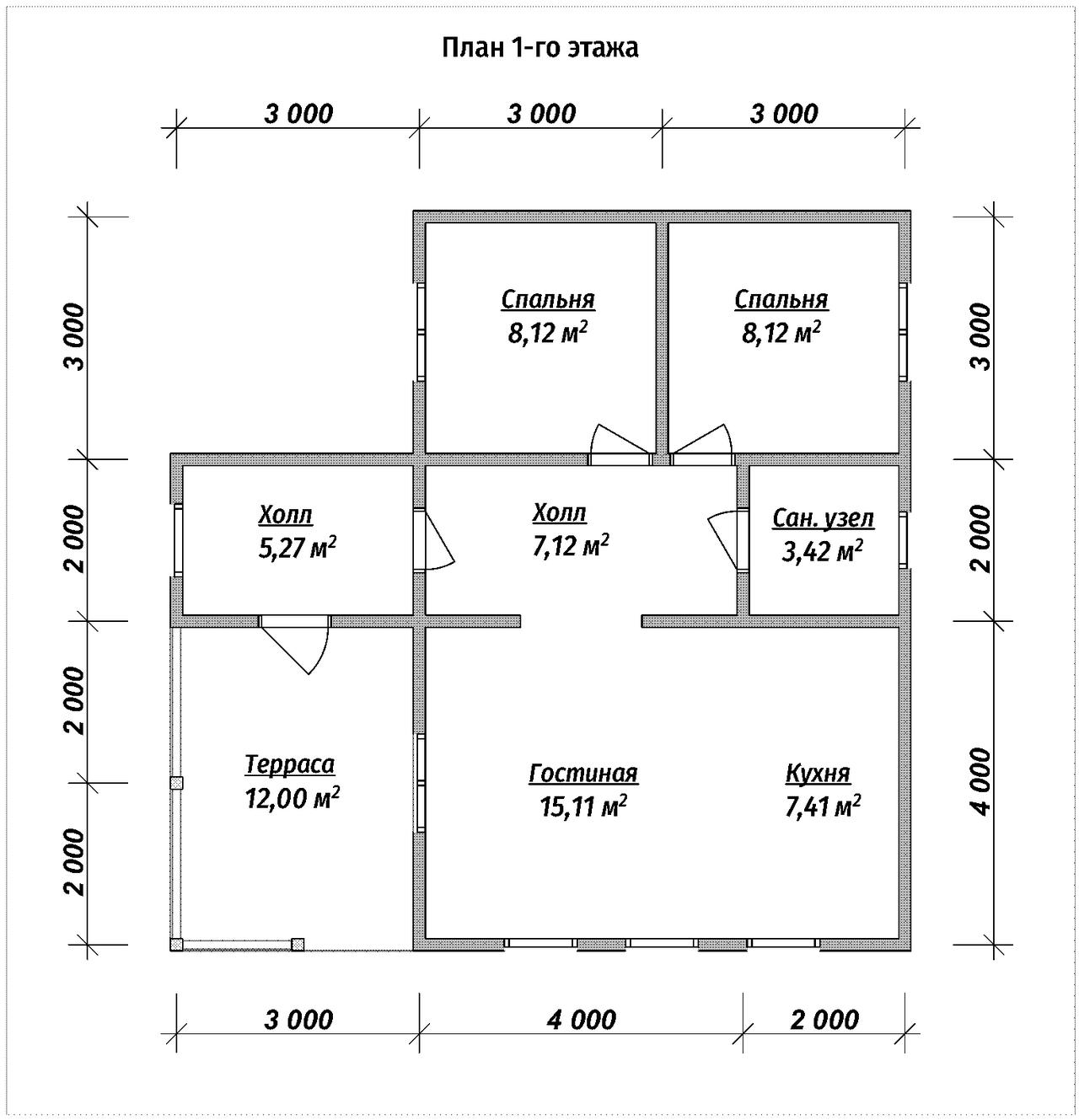 Одноэтажный дом из бруса ДБ №120 - планировка 1