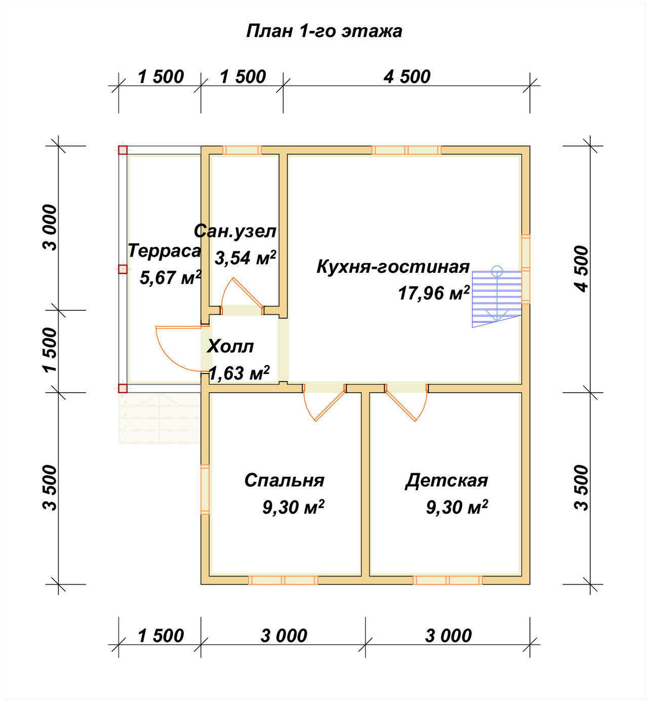 Полутораэтажный дом из бруса ДБ №93 - планировка 1