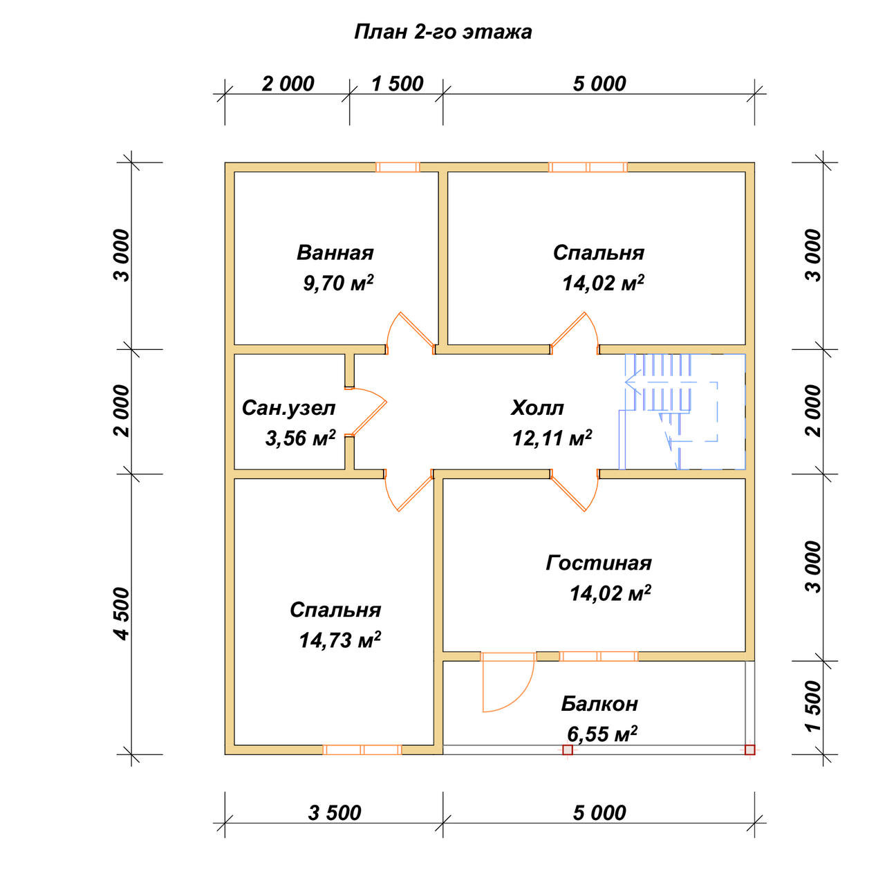 Полутораэтажный дом из бруса ДБ №105 - планировка 2