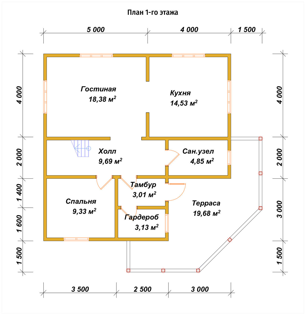 Двухэтажный дом из бруса ДБ №45 - планировка 1