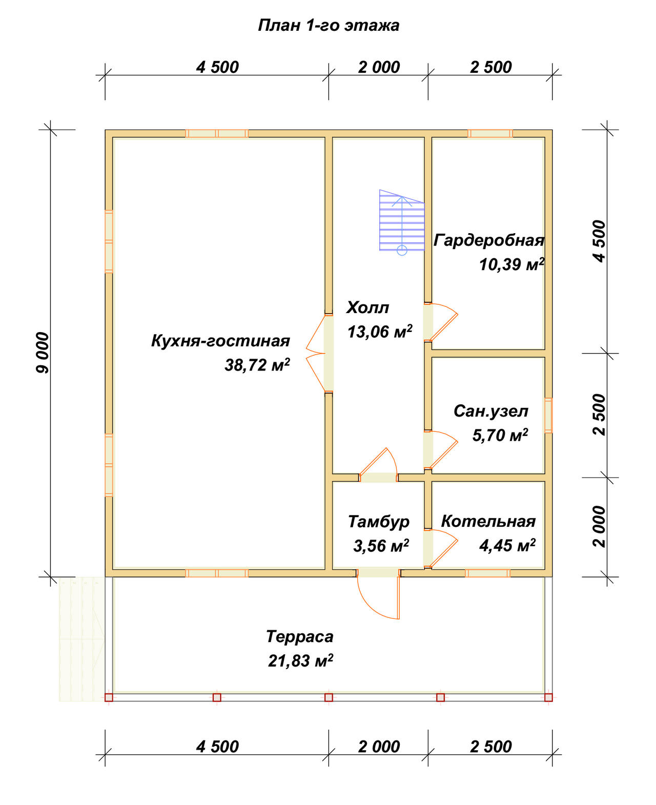 Полутораэтажный дом из бруса ДБ №43 - планировка 1