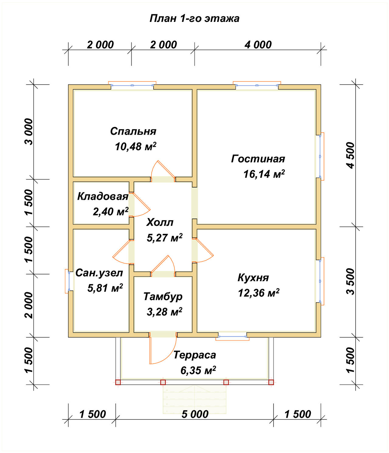 Одноэтажный дом из бруса ДБ №152 - планировка 1