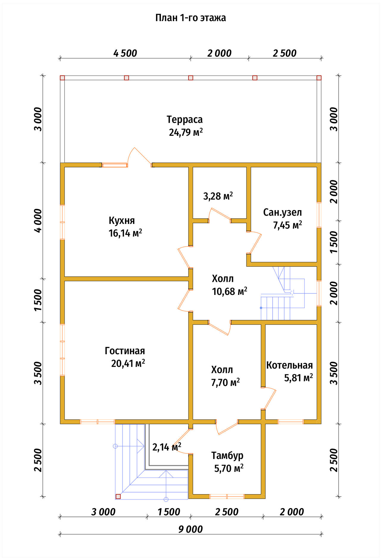 Проект дома из бруса ДБ №197, 146м², 2 эт. - планировка 1