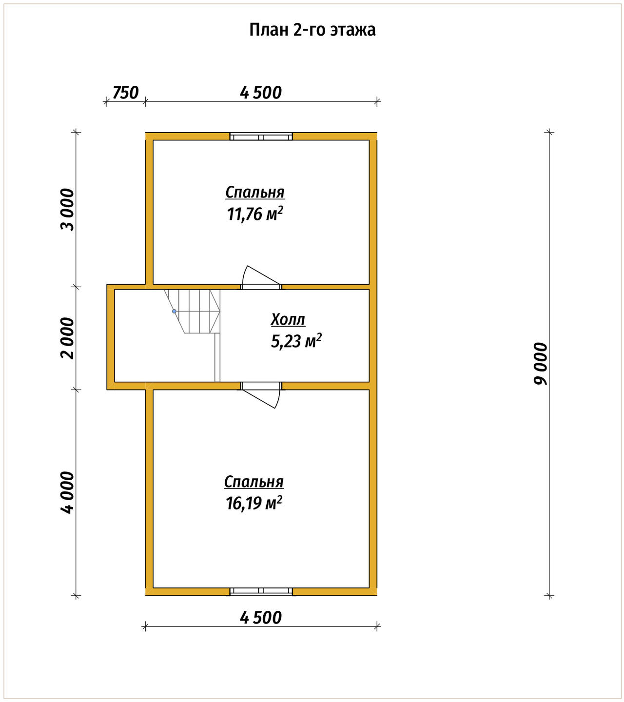 Проект дома из бруса ДБ №190, 89.2м², 1 эт. + манс., 4 комн. - планировка 2