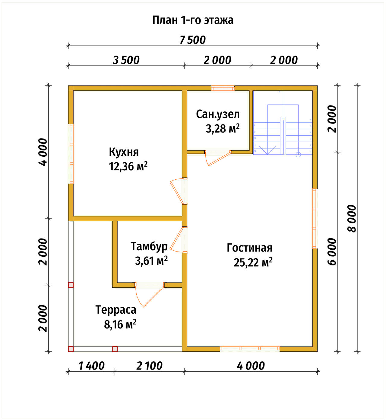 Полутораэтажный дом из бруса ДБ №15 - планировка 1