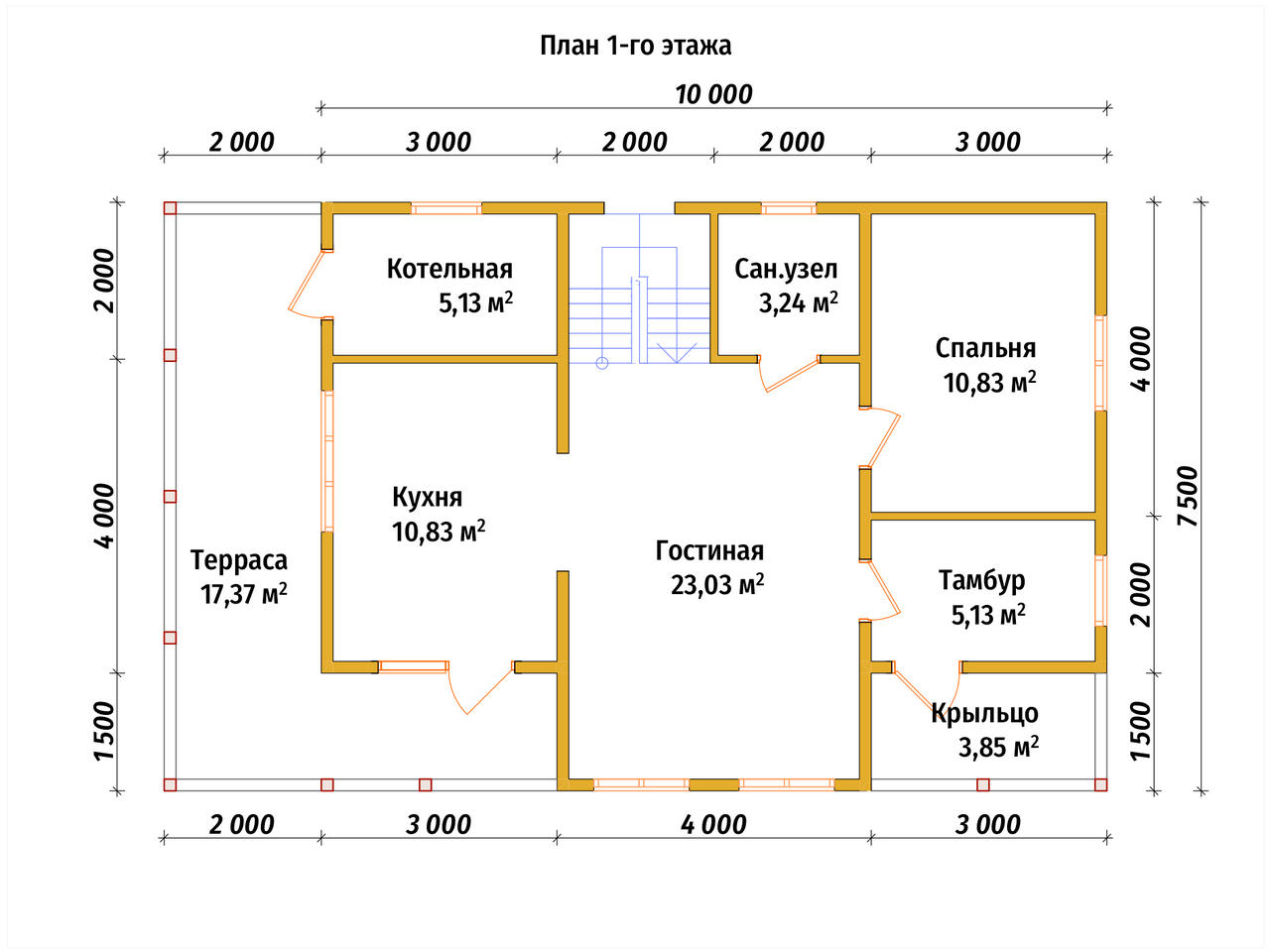 Полутораэтажный дом из бруса ДБ №10 - планировка 1