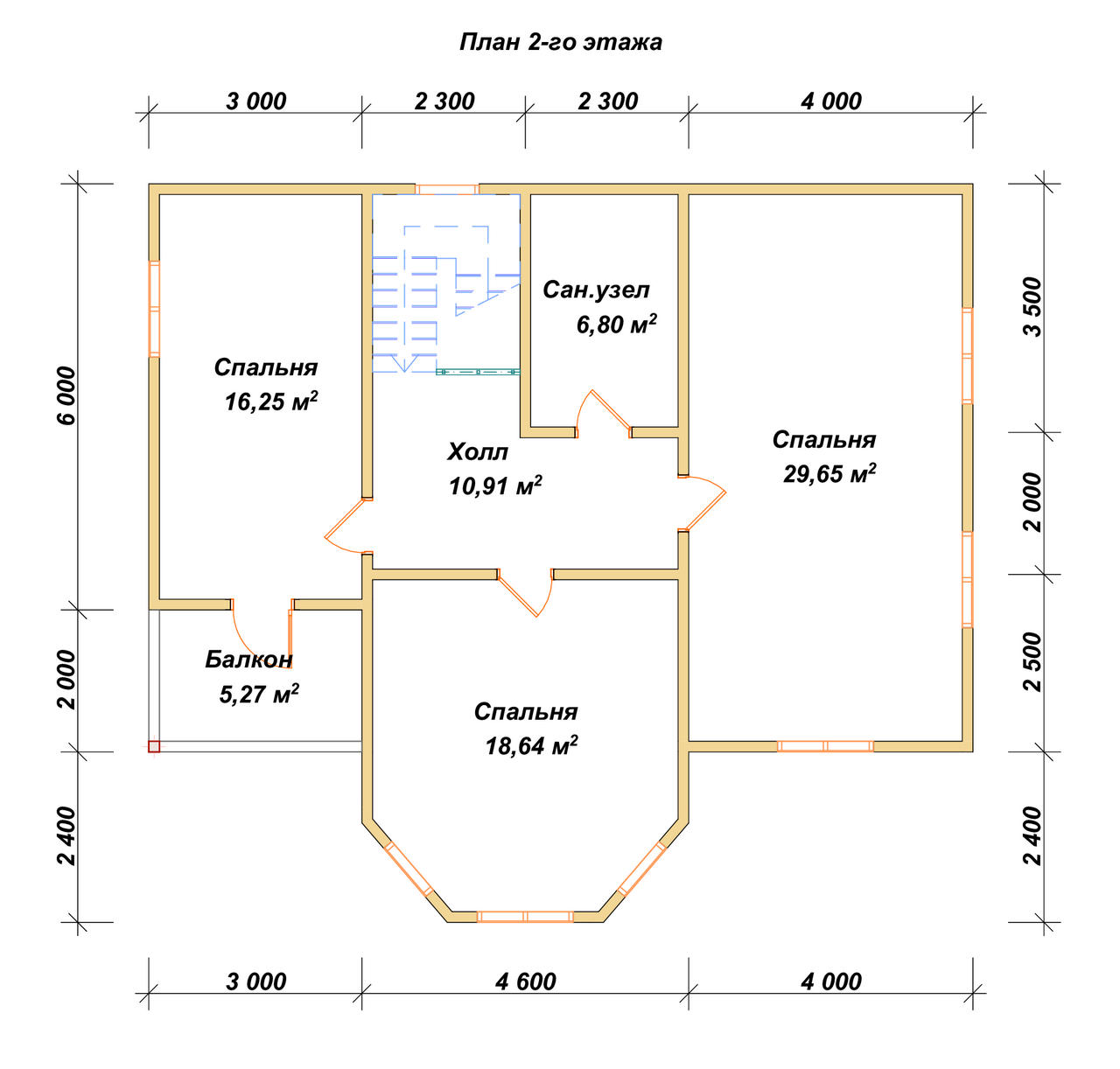 Двухэтажный дом из бруса ДБ №168 - планировка 2