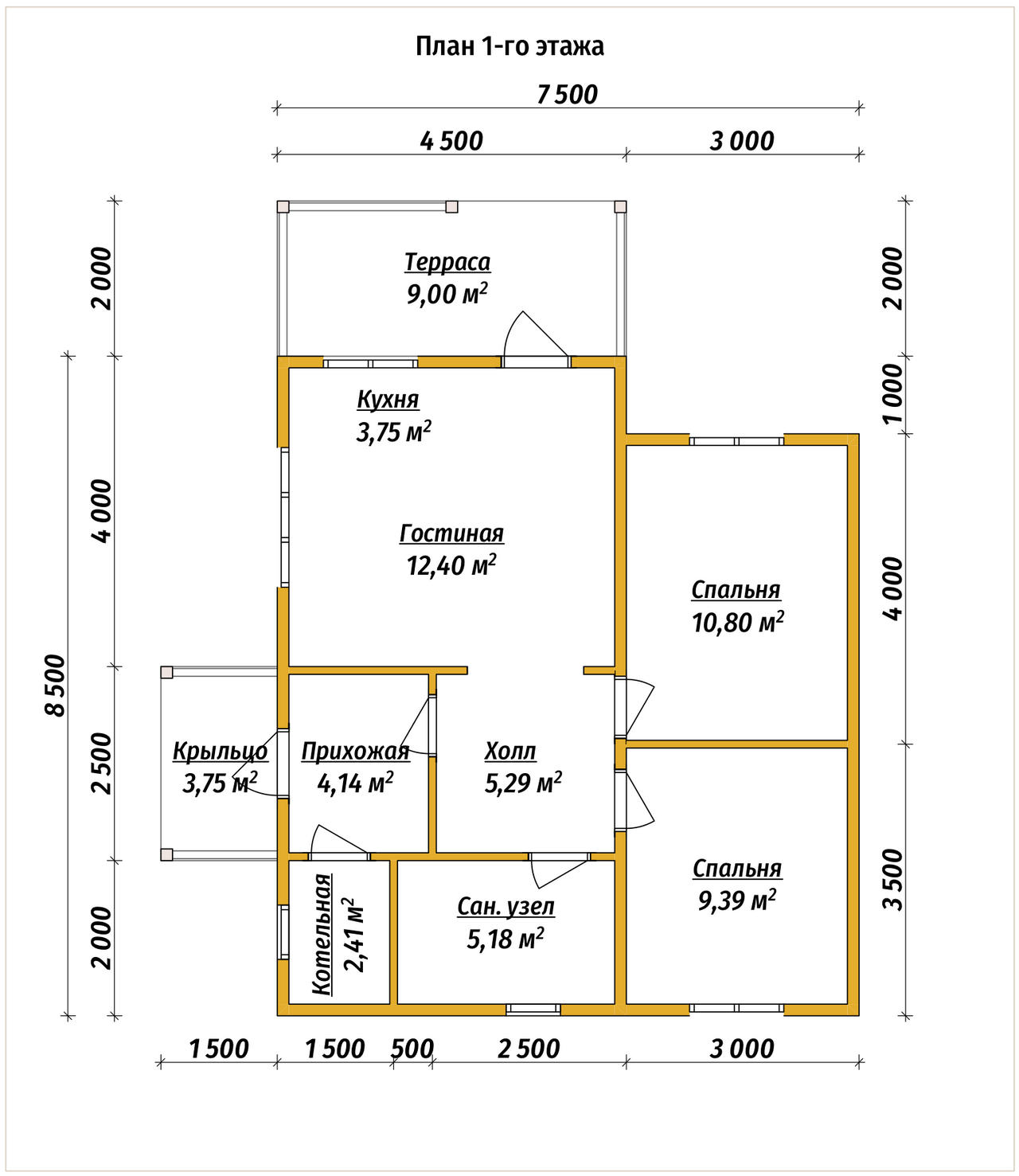 Одноэтажный дом из бруса ДБ №124 - планировка 1