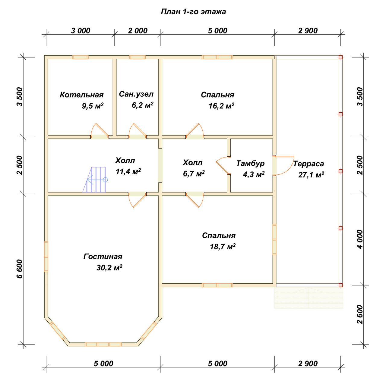 Полутораэтажный дом из бруса ДБ №138 - планировка 1