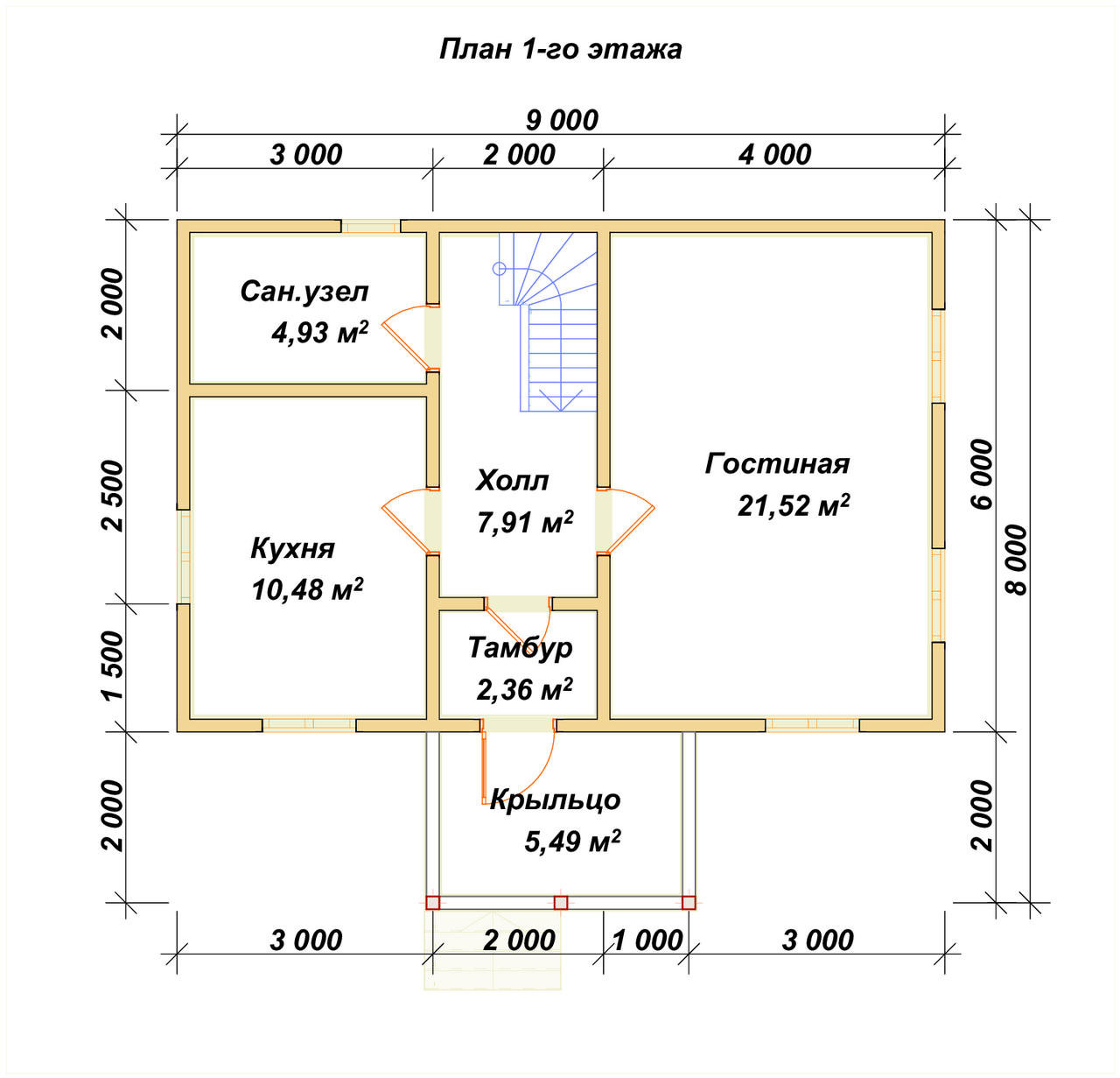 Дом из бруса с мансардой ДБ №91 - планировка 1