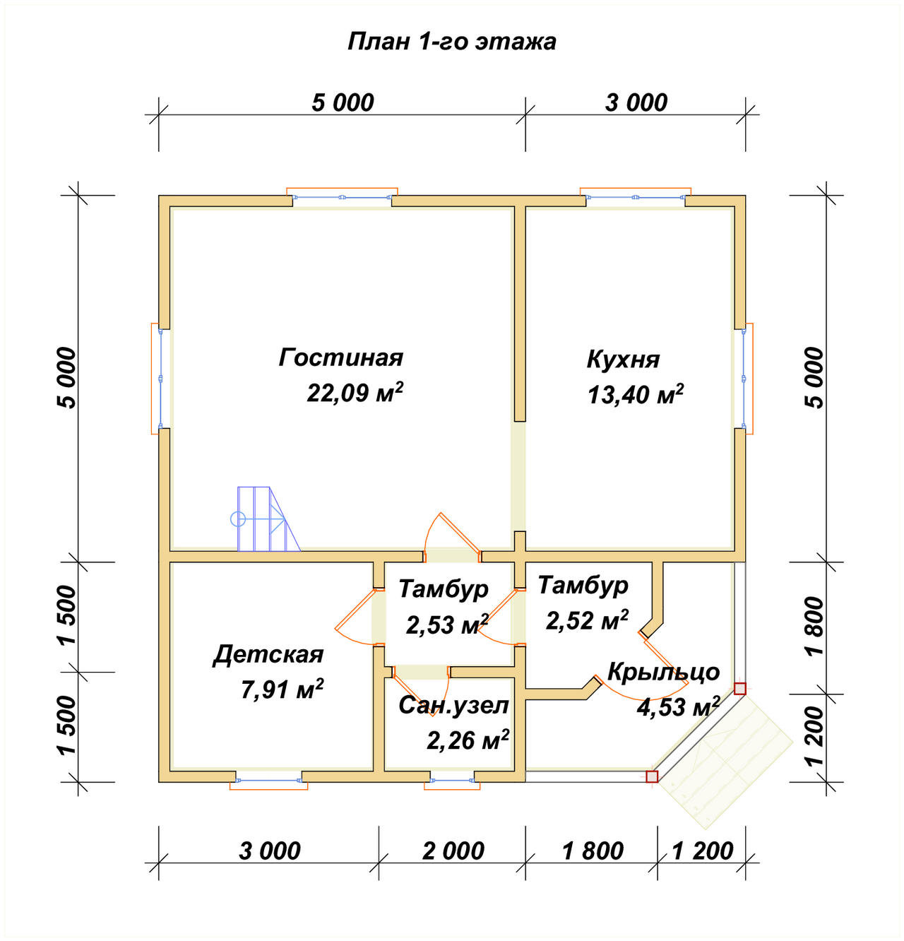 Полутораэтажный дом из бруса ДБ №130 - планировка 1