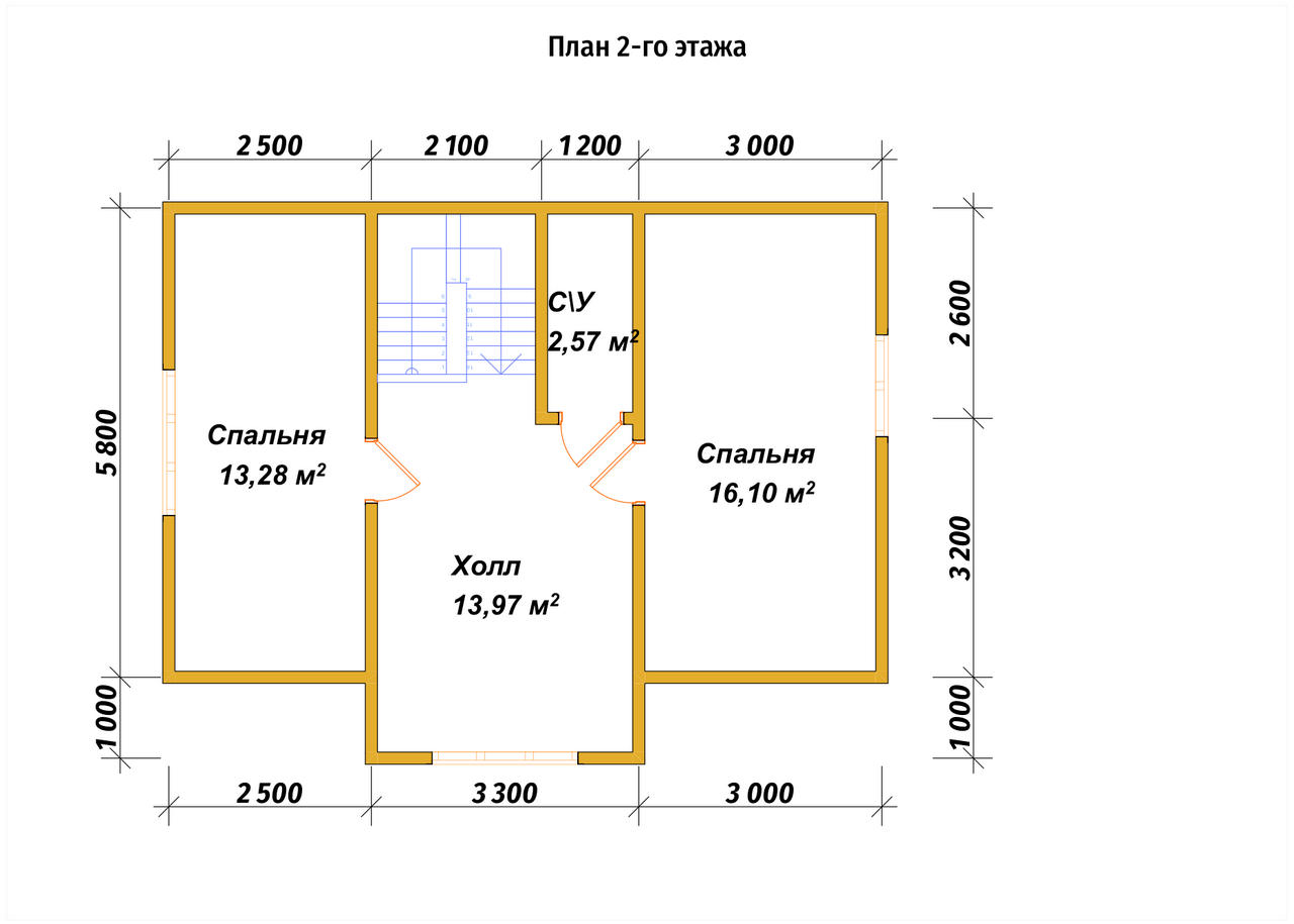Полутораэтажный дом из бруса ДБ №169 - планировка 2