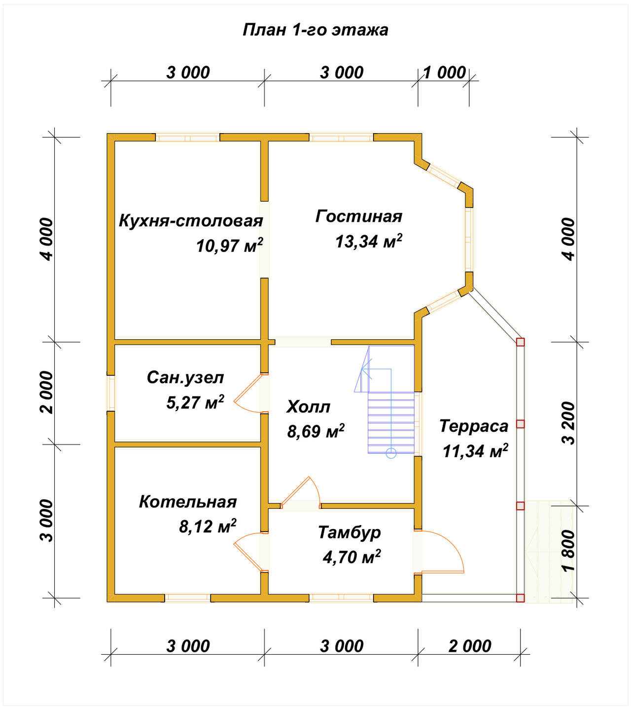 Полутораэтажный дом из бруса ДБ №102 - планировка 1