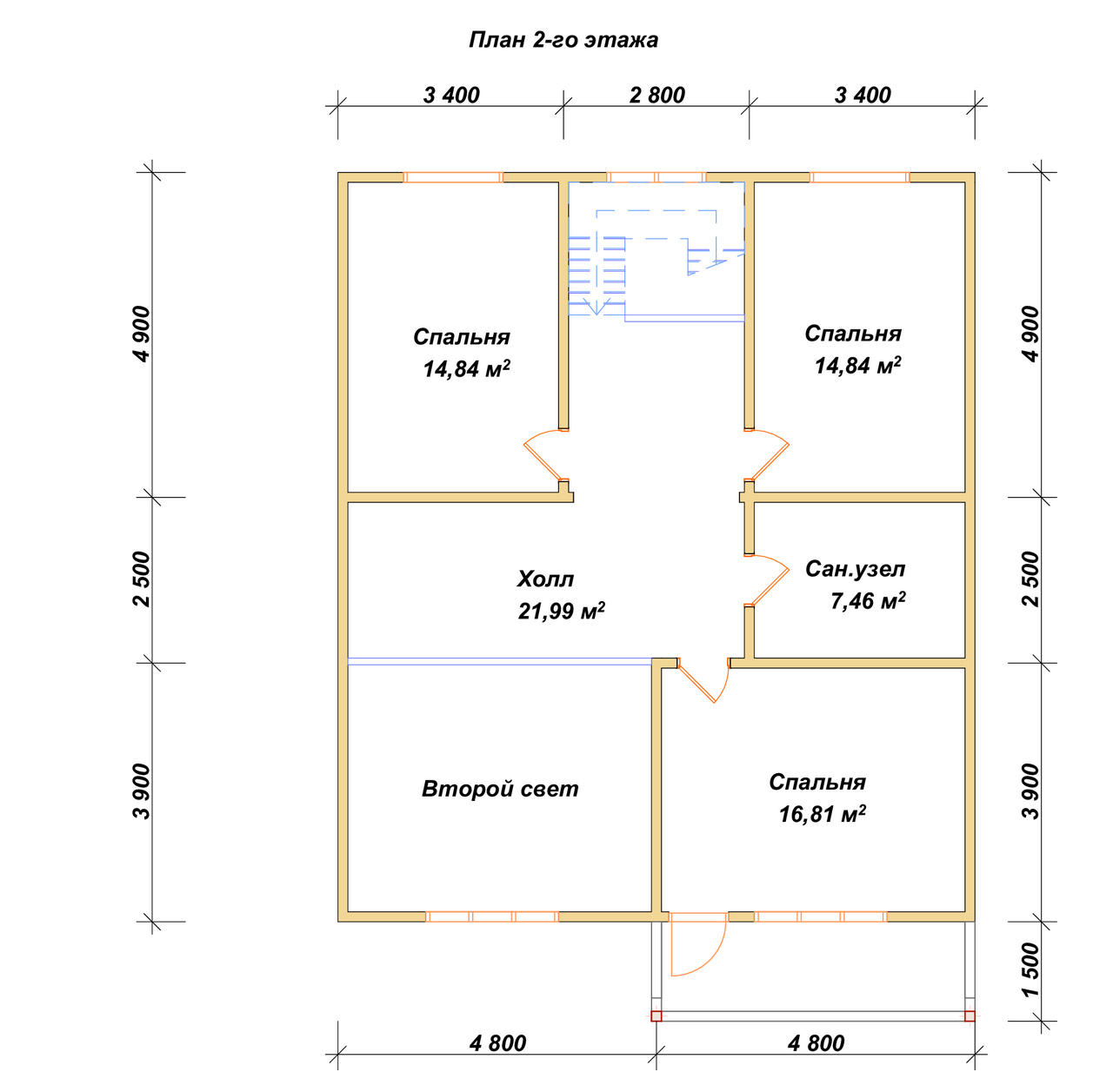 Полутораэтажный дом из бруса ДБ №134 - планировка 2
