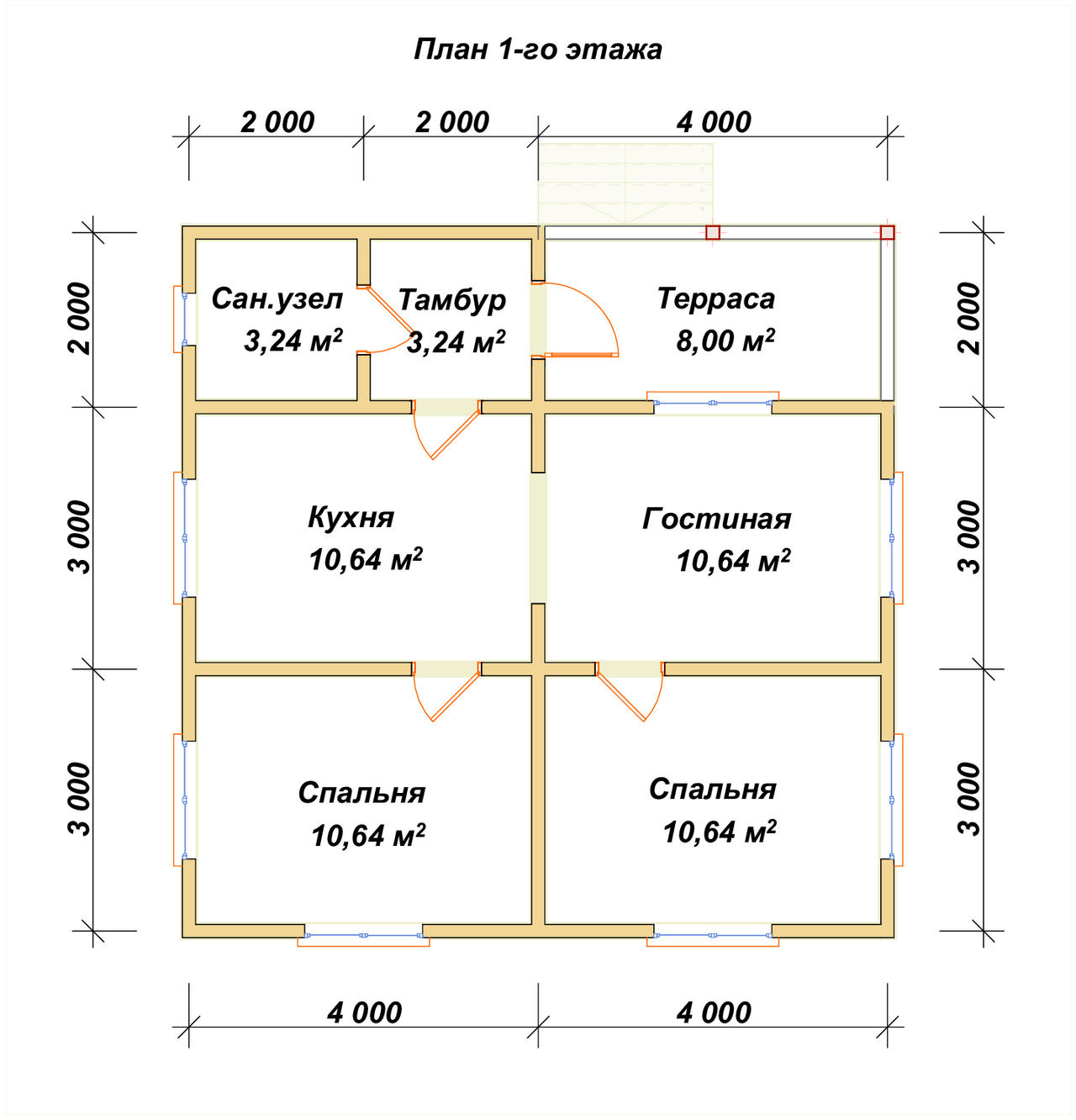 Одноэтажный дом из бруса ДБ №135 - планировка 1