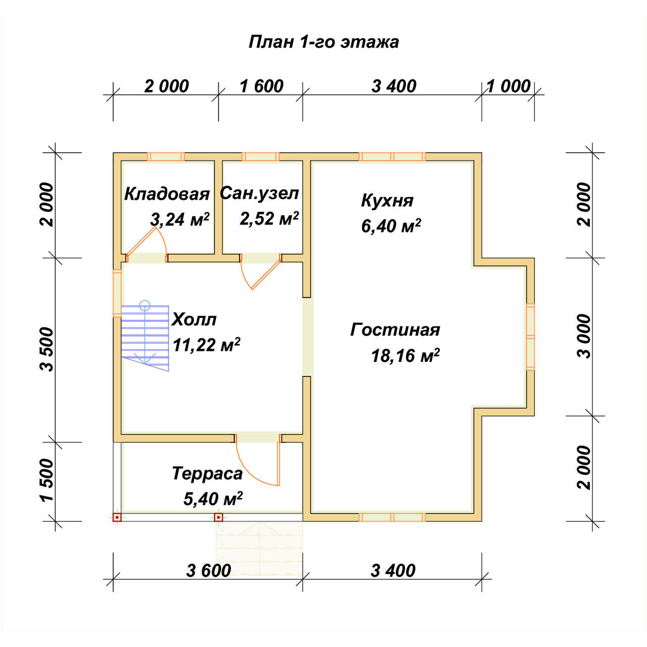 Дом из бруса с мансардой ДБ №88 - планировка 1