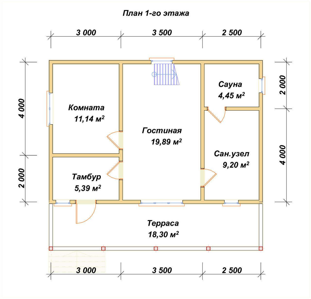 Полутораэтажный дом из бруса ДБ №24 - планировка 1