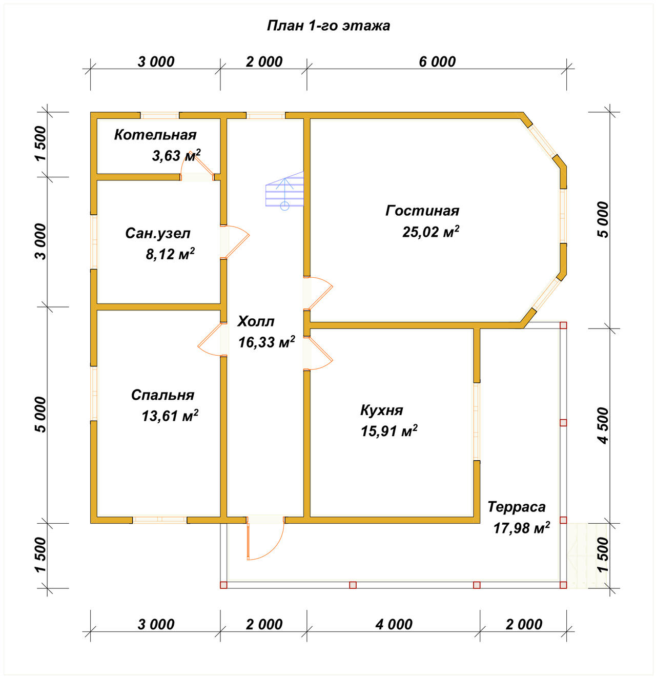 Двухэтажный дом из бруса ДБ №77 - планировка 1