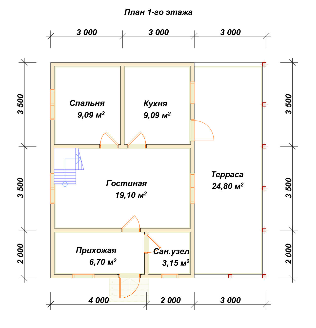 Дом из бруса с мансардой ДБ №58 - планировка 1