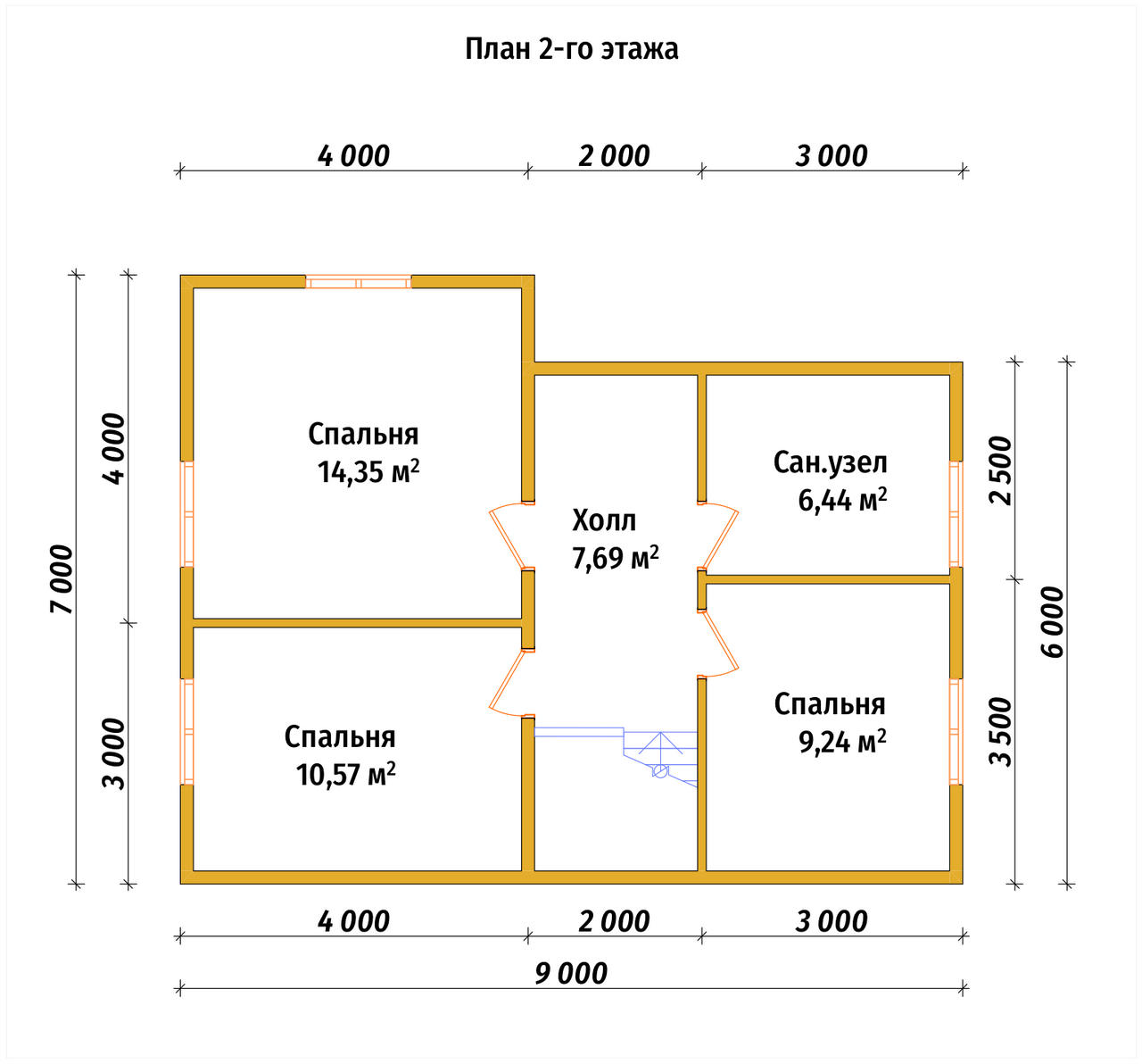 Полутораэтажный дом из бруса ДБ №18 - планировка 2