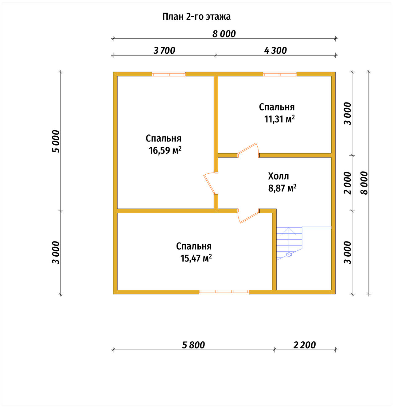 Полутораэтажный дом из бруса ДБ №30 - планировка 2