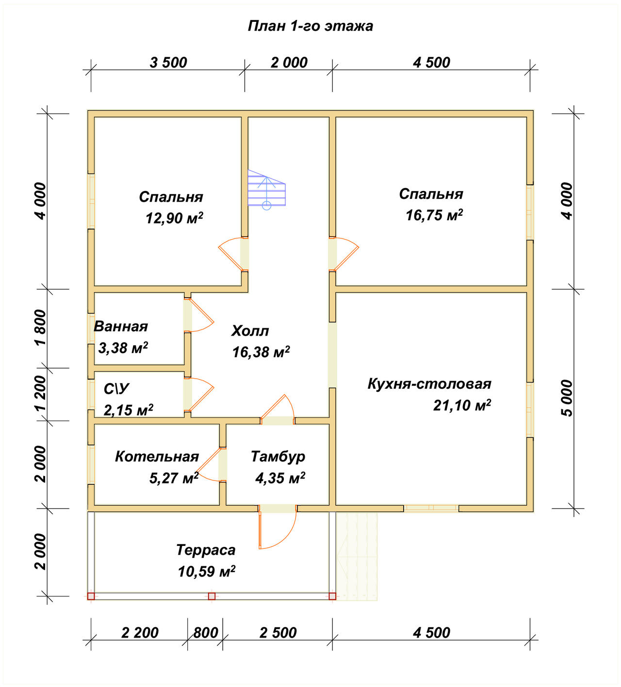 Полутораэтажный дом из бруса ДБ №144 - планировка 1