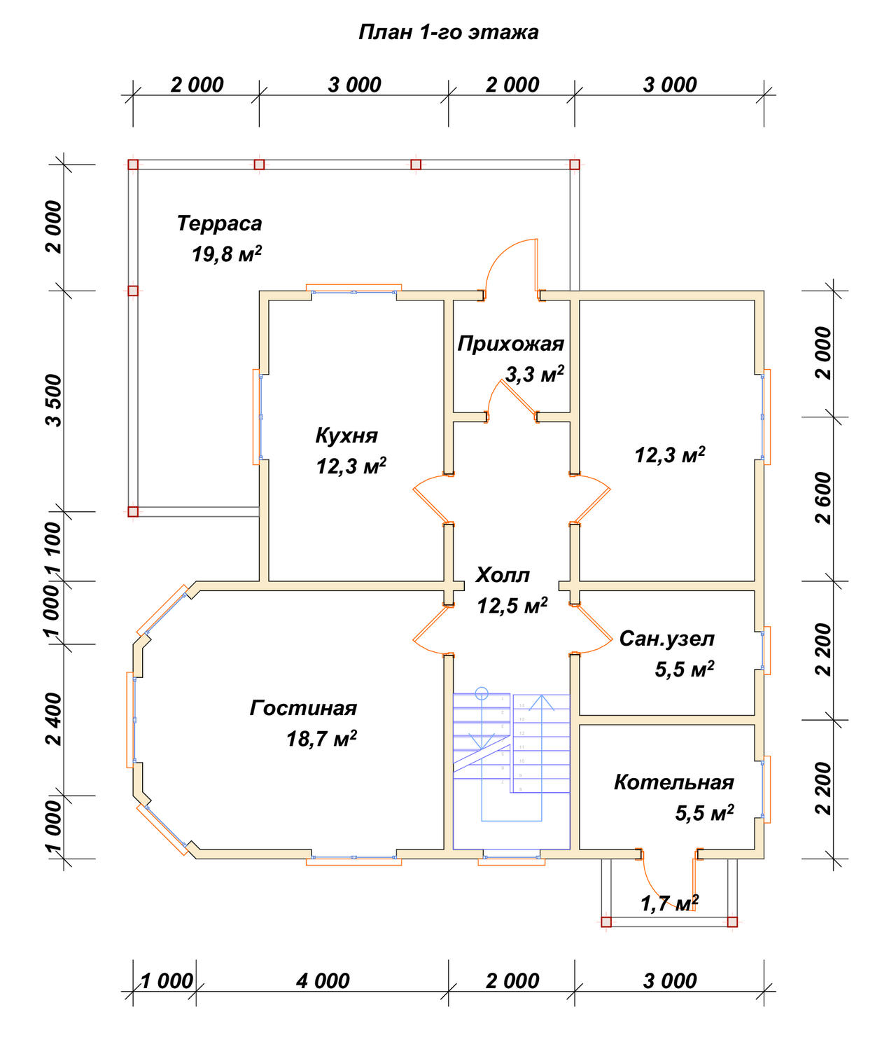 Двухэтажный дом из бруса ДБ №1 - планировка 1